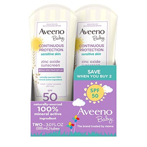 Aveeno Baby Continuous Protection Zinc Oxide Mineral Sunscreen Lotion for Sensitive Skin, 2 x 3 fl. oz