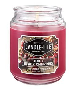 CANDLE-LITE Juicy Black Cherries Single-Wick Candles, 18 oz. Jar, Dark Red