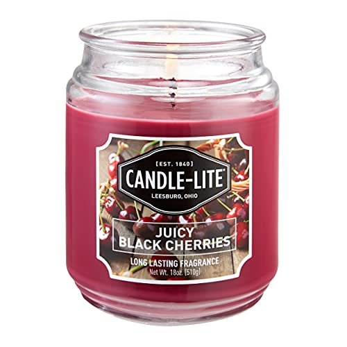CANDLE-LITE Juicy Black Cherries Single-Wick Candles, 18 oz. Jar, Dark Red