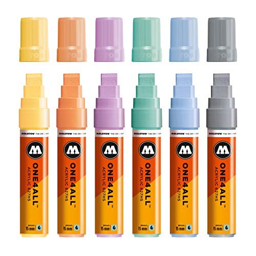 Molotow ONE4ALL Acrylic Paint Marker Set, 6 Pastel Colors, 15mm (200.461)