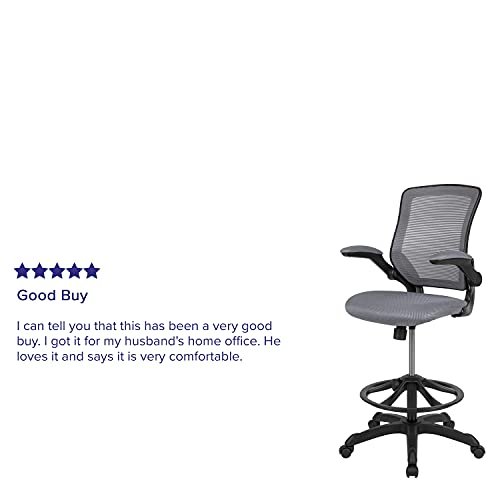 Flash Furniture Mid-Back Dark Gray Mesh Ergonomic Drafting Chair with Adjustable Foot Ring and Flip-Up Arms - Image 12