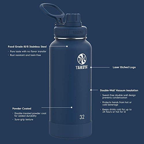 Takeya Actives Insulated Stainless Water Bottle with Insulated Spout Lid, 32oz, Midnight - Image 8