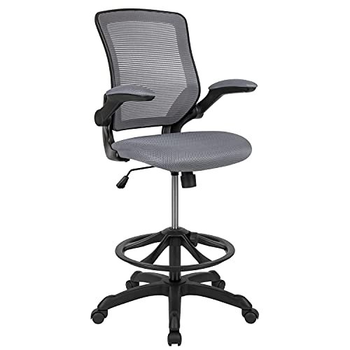Flash Furniture Mid-Back Dark Gray Mesh Ergonomic Drafting Chair with Adjustable Foot Ring and Flip-Up Arms - Image 14