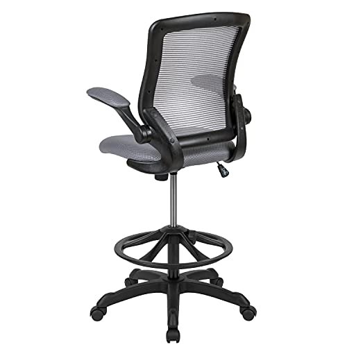 Flash Furniture Mid-Back Dark Gray Mesh Ergonomic Drafting Chair with Adjustable Foot Ring and Flip-Up Arms - Image 9