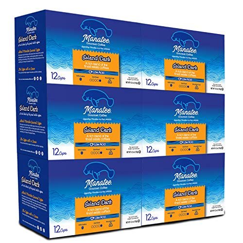 Manatee Gourmet Coffee Single Serve Pods for Keurig 2.0 K Cup Brewers Island Dark Roast, 12 Count, Pack of 6