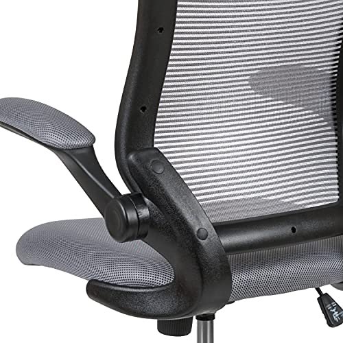 Flash Furniture Mid-Back Dark Gray Mesh Ergonomic Drafting Chair with Adjustable Foot Ring and Flip-Up Arms - Image 3
